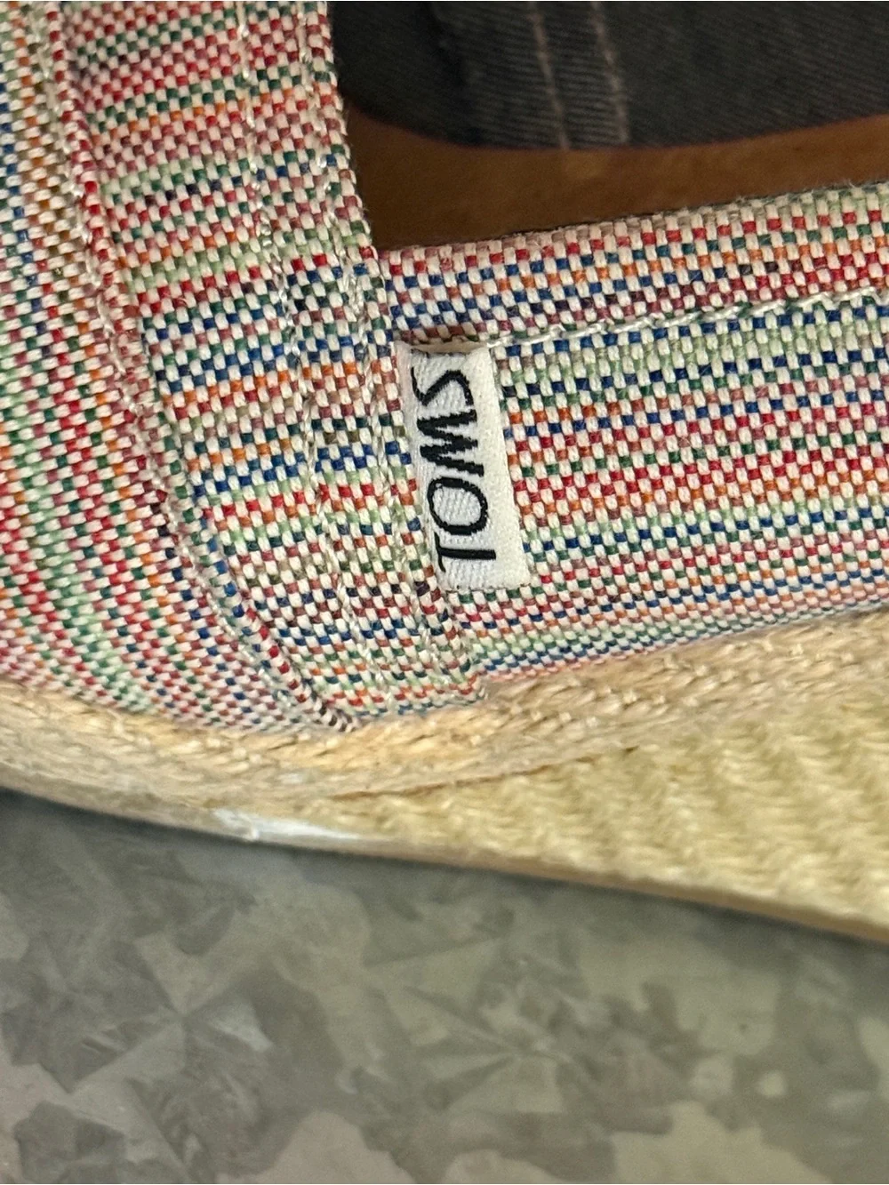 Toms Rainbow Stripe Canvas Wedge Espadrille Peep Toe, Size 9.5